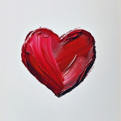 A red heart painted with brush strokes painting symbol expression.