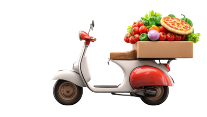 Retro scooter carrying a box of food