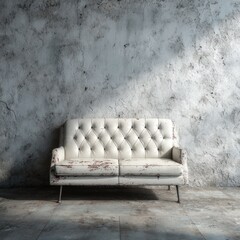 Aged cream couch, weathered wall