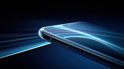 Sleek smartphone silhouette cutting through luminous digital pathways, representing high speed communication and technological innovation