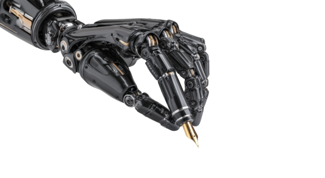 A metallic robot hand holding a pen (2)