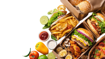Assorted fast food items in containers