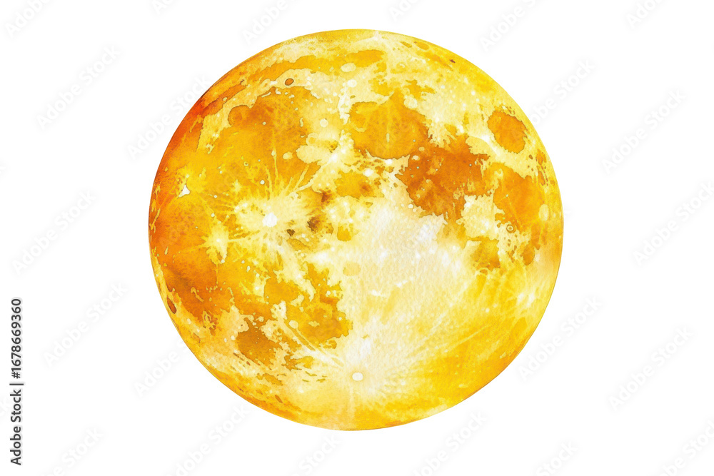 Wall mural golden crescent moon with textured surface isolated on transparent background. watercolor yellow moo