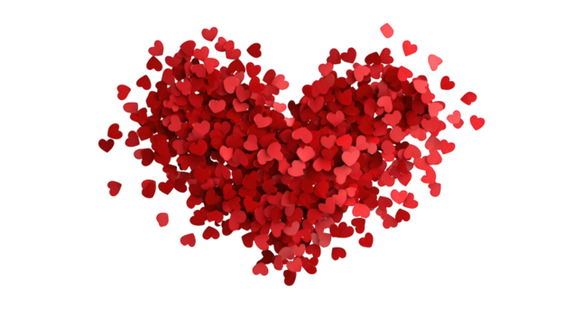 A heart-shaped cluster of many small red hearts