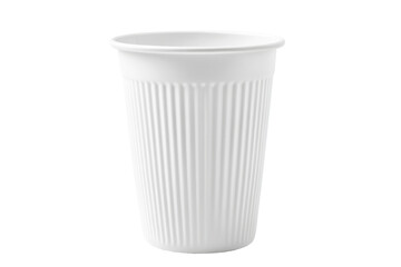 White ribbed disposable paper cup for hot drinks isolated on transparent background. White plastic cup with a ribbed design perfect for disposable use at events isolated on white background.