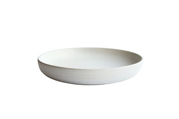 Simple white ceramic bowl with a subtle texture isolated on transparent background. White round ceramic plate shown from a side view isolated on white background.