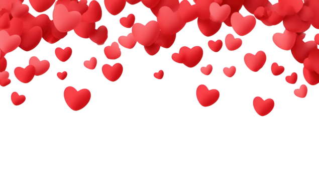 Red hearts falling on black