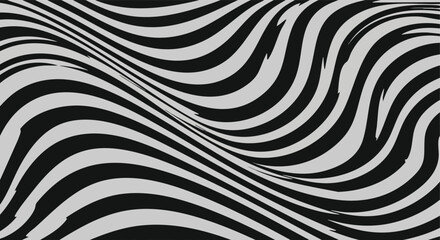 Abstract pattern of wavy black and white stripes creating an optical illusion of movement and depth.