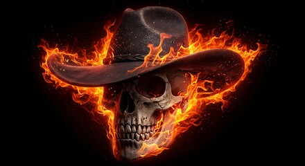 Fiery skull cowboy hat graphic design
