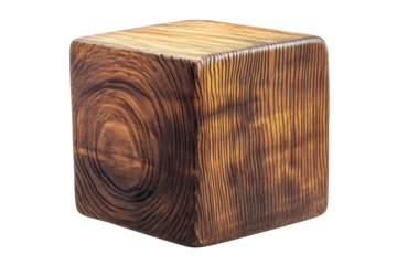 Rectangular wooden block with a natural wood grain pattern isolated on transparent background. Wooden block cube with smooth texture isolated on white background.