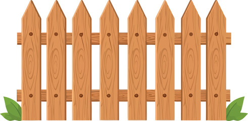 Rustic wooden picket fence section with green grass and sunlight vector