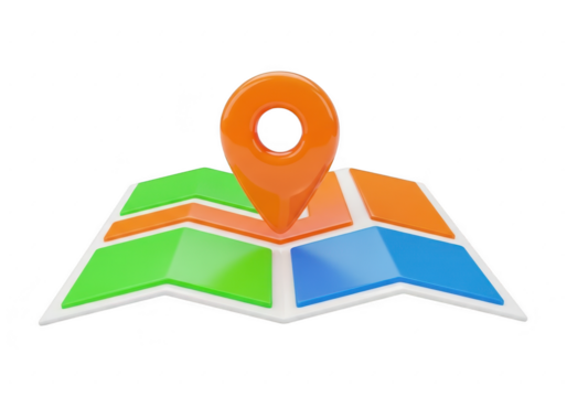 Colorful map pin and folded map icon for navigation and location services