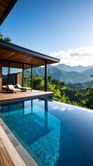 Modern house with pool overlooking mountains