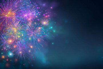 Colorful firework bursts in sky with sparkling light, New Year celebration element