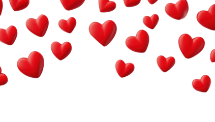 Red hearts falling against black