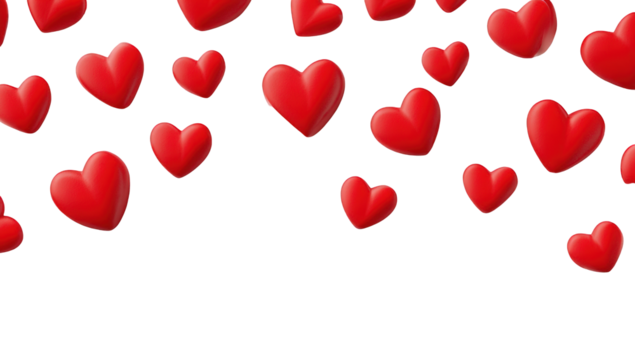 Red hearts falling against black