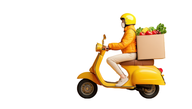 Person on a yellow scooter delivering groceries