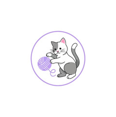 Fototapeta premium Cartoon cat playing with yarn ball