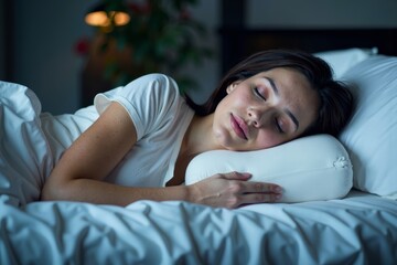Peaceful Sleeper: person using orthopedic pillow for better spine alignment and reduced pain