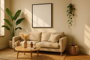 Urban Jungle Interior – Living Room Frame Mockup Blank Poster Houseplants & Botanical Decor