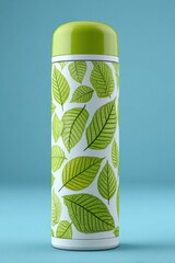 Green insulated tumbler with leaf design
