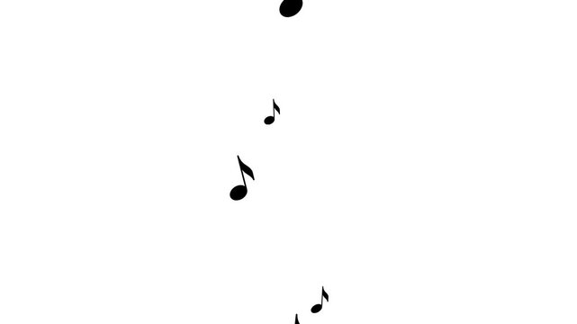 Particle Music Notes Backgrounds. Flying Musical Notes Animation with Alpha Matte, Loop. Animated white notes flying from bottom to top. Wave of flying notes. Music concept. Flying up musical symbols 