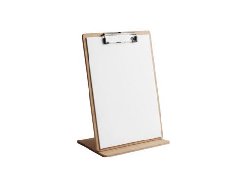 Wooden easel clipboard with blank paper isolated on transparent background