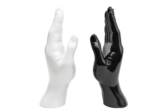 Mannequin hands one white and one black isolated on transparent background. Hands in a praying gesture isolated on white background. - Powered by Adobe