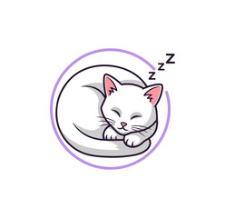 Fototapeta premium Cute cartoon white cat sleeping