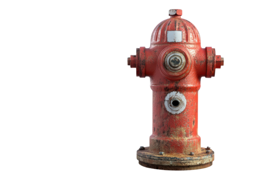 Red fire hydrant isolated on transparent background. Red fire hydrant icon with a glossy surface isolated on white background, 3d rendering.