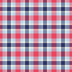 Classic plaid pattern in red, blue, and cream hues. Seamless texture ideal for backgrounds, textiles, or design elements. Represents tradition and comfort.