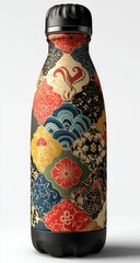 Stylish insulated bottle with intricate patchwork design