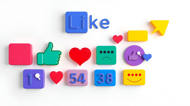 Like, Share and Comments colorful icons with increasing counting of numbers on white background. Animation. Abstract animation of social media reaction buttons