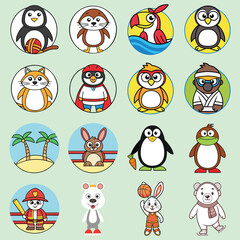 Obraz premium Whimsical Cartoon Animals Depicted in Circular Frames A Colorful and Playful Collection of Varied Animal Characters Engaged in Diverse Activities