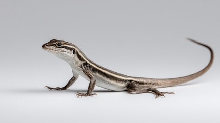 Naklejka premium Detailed Close-Up of a Striped Lizard on a Neutral Background