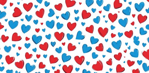 Red and blue hearts on white background
