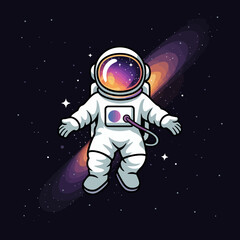 An astronaut floats in space, surrounded by a vibrant galaxy and stars, wearing a spacesuit.