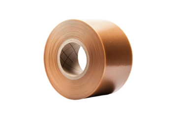 Roll of adhesive tape isolated on transparent background. Side view of a masking tape roll ideal for painting labeling isolated on white background.