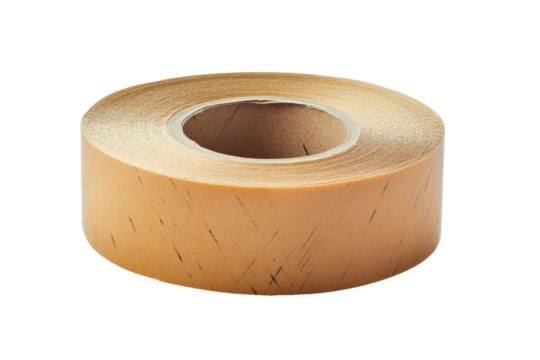 Roll of adhesive tape isolated on transparent background. Side view of a masking tape roll ideal for painting labeling isolated on white background.