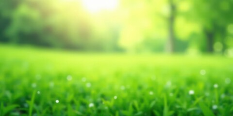 Serene Green Meadow Landscape Soft Focus Background of Lush Grass and Trees under Sunlight