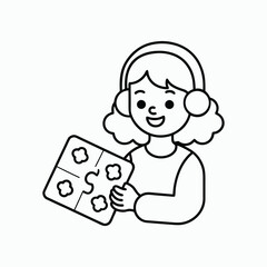 Girl Holding Puzzle Cute Cartoon Child Learning Play Vector Illustration
