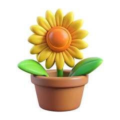 Obraz premium Cute 3d rendered yellow sunflower in a terracotta pot isolated on transparent background