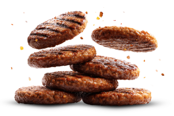 grilled hamburger meat isolated on transparent or white background, png