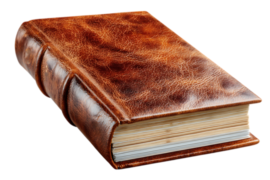 Antique Leather Bound Book with Textured Cover and Thick Pages vintage isolated on a transparent background