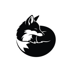 Obraz premium Vector illustration of a stylized black and white illustration of a fox curled up sleeping