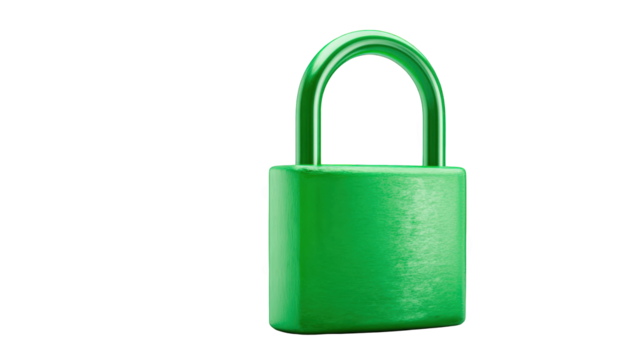 A vibrant green padlock against a black backdrop