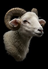 Ram Head Portrait on Black Background