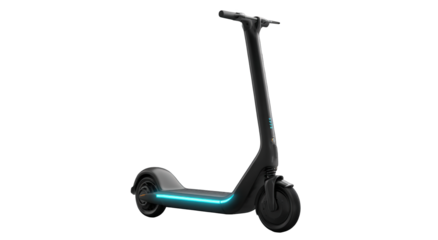 Modern electric scooter, dark gray, profile view