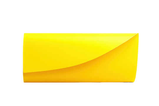 Bright yellow origami paper folded into a boat shape isolated on transparent background. Bright yellow sticky note with a folded corner isolated on white background.