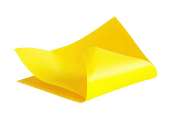Bright yellow origami paper folded into a boat shape isolated on transparent background. Bright yellow sticky note with a folded corner isolated on white background. - Powered by Adobe